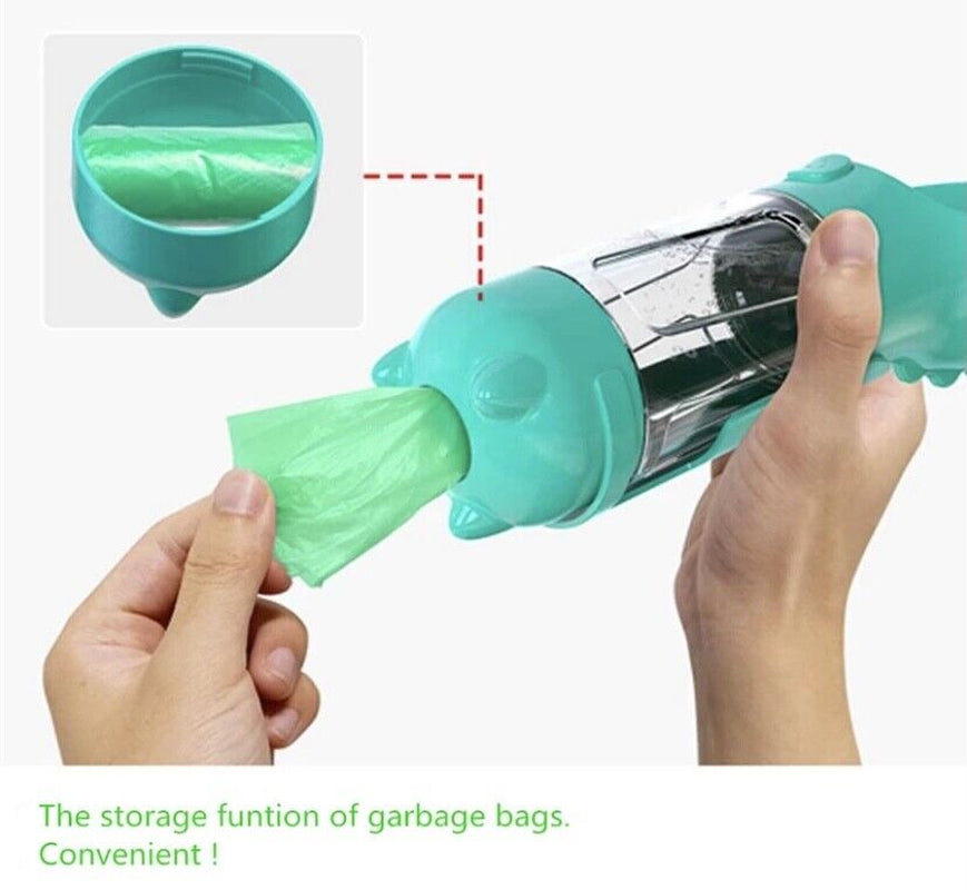 Portable Travel Water Dispenser for Dogs with Integrated Waste Bag Holder