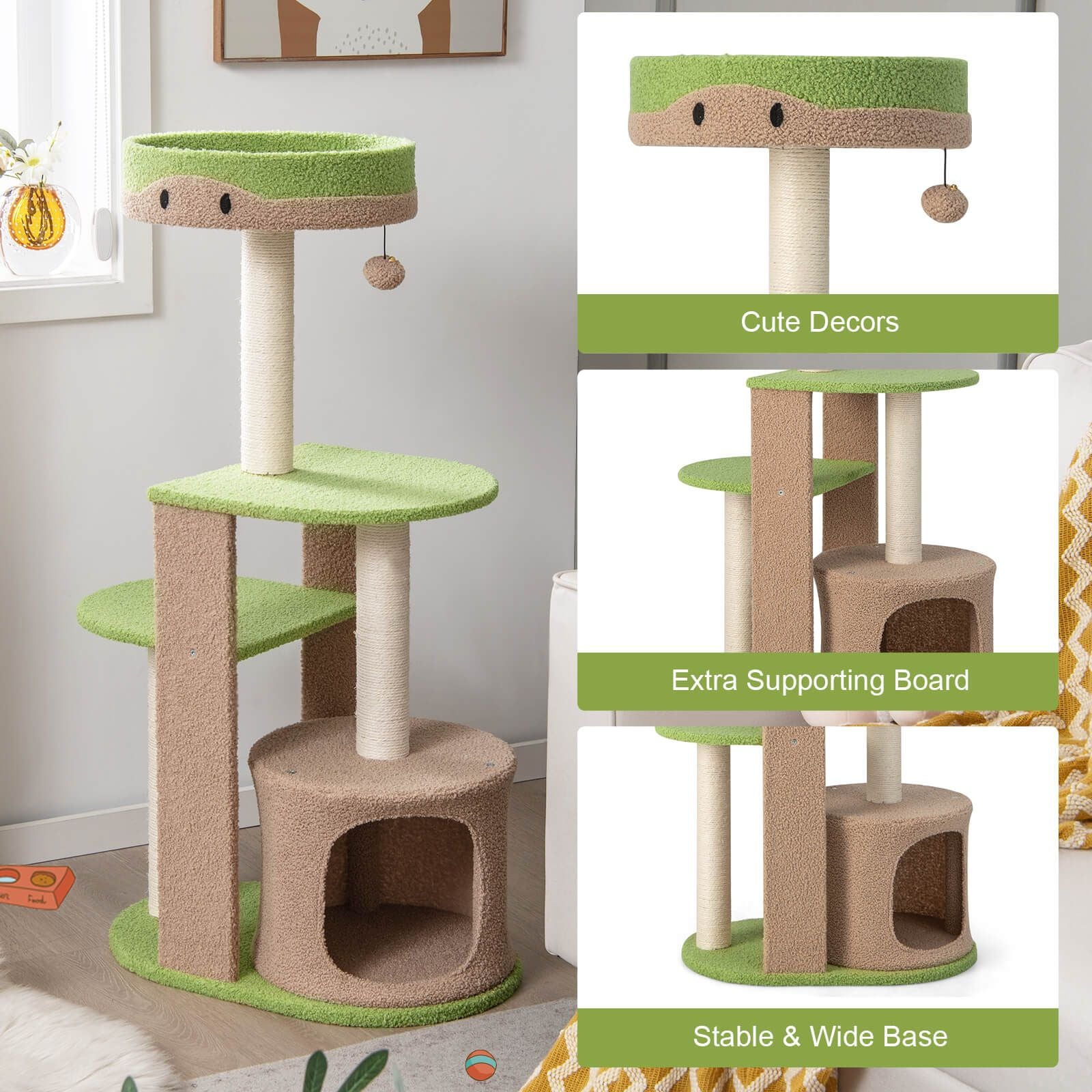 111 cm Multi-Tiered Cat Tree with Enclosed Condo and Plush Perch