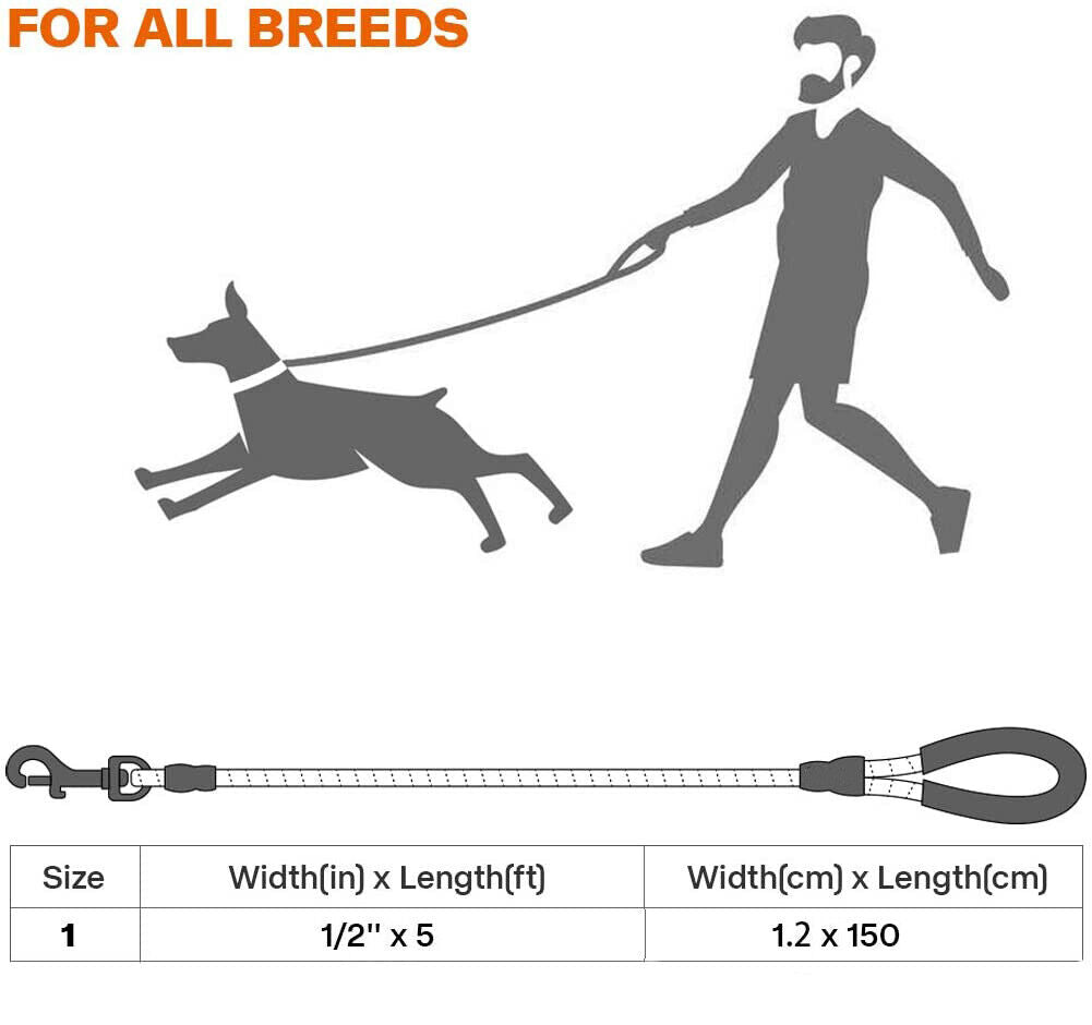 5FT Reflective Braided Rope Dog Leash for Medium to Large Breeds
