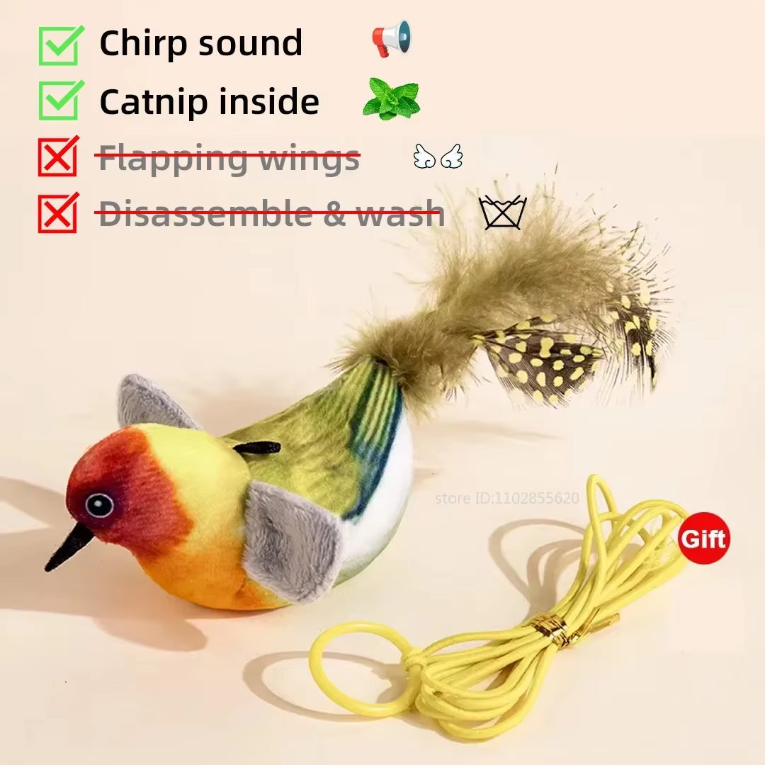 Interactive Rechargeable Simulated Bird Toy for Cats and Dogs - Chirping and Flapping Plush Pet Companion (Non-Flying) with Catnip Touch Activation