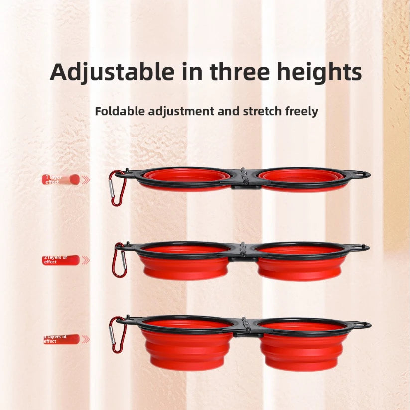 2-in-1 Foldable Dual Bowl Portable Feeding and Drinking Solution for Dogs and Cats - Ideal for Outdoor Travel