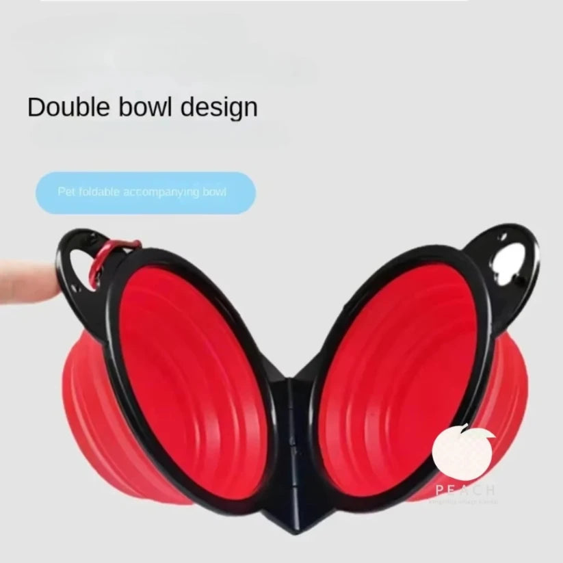 2-in-1 Foldable Dual Bowl Portable Feeding and Drinking Solution for Dogs and Cats - Ideal for Outdoor Travel