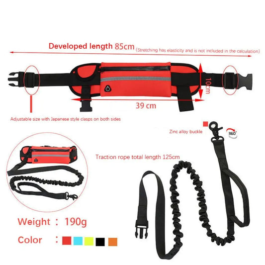 Adjustable Hands-Free Reflective Dog Leash with Detachable Waist Bag for Active Pet Owners