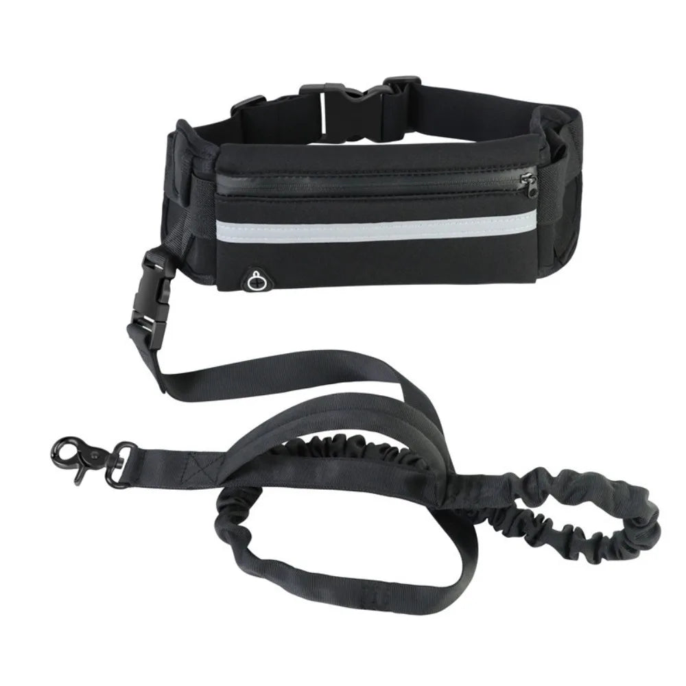 Adjustable Hands-Free Reflective Dog Leash with Detachable Waist Bag for Active Pet Owners