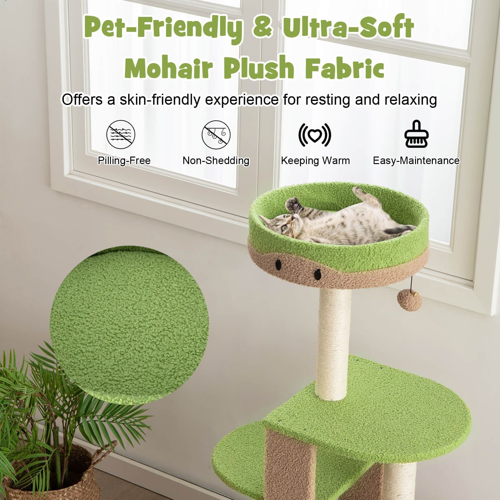 111 cm Multi-Tiered Cat Tree with Enclosed Condo and Plush Perch