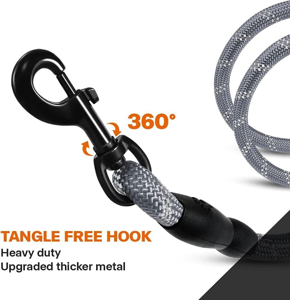 5FT Reflective Braided Rope Dog Leash for Medium to Large Breeds