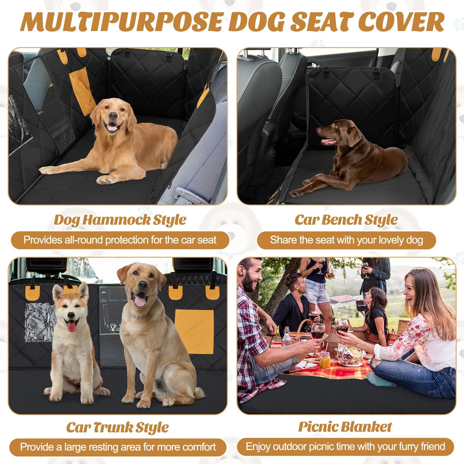 Premium Waterproof Dog Car Seat Cover for Rear Seats with Mesh Ventilation Windows