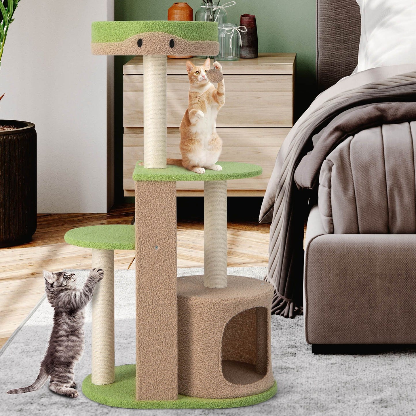111 cm Multi-Tiered Cat Tree with Enclosed Condo and Plush Perch