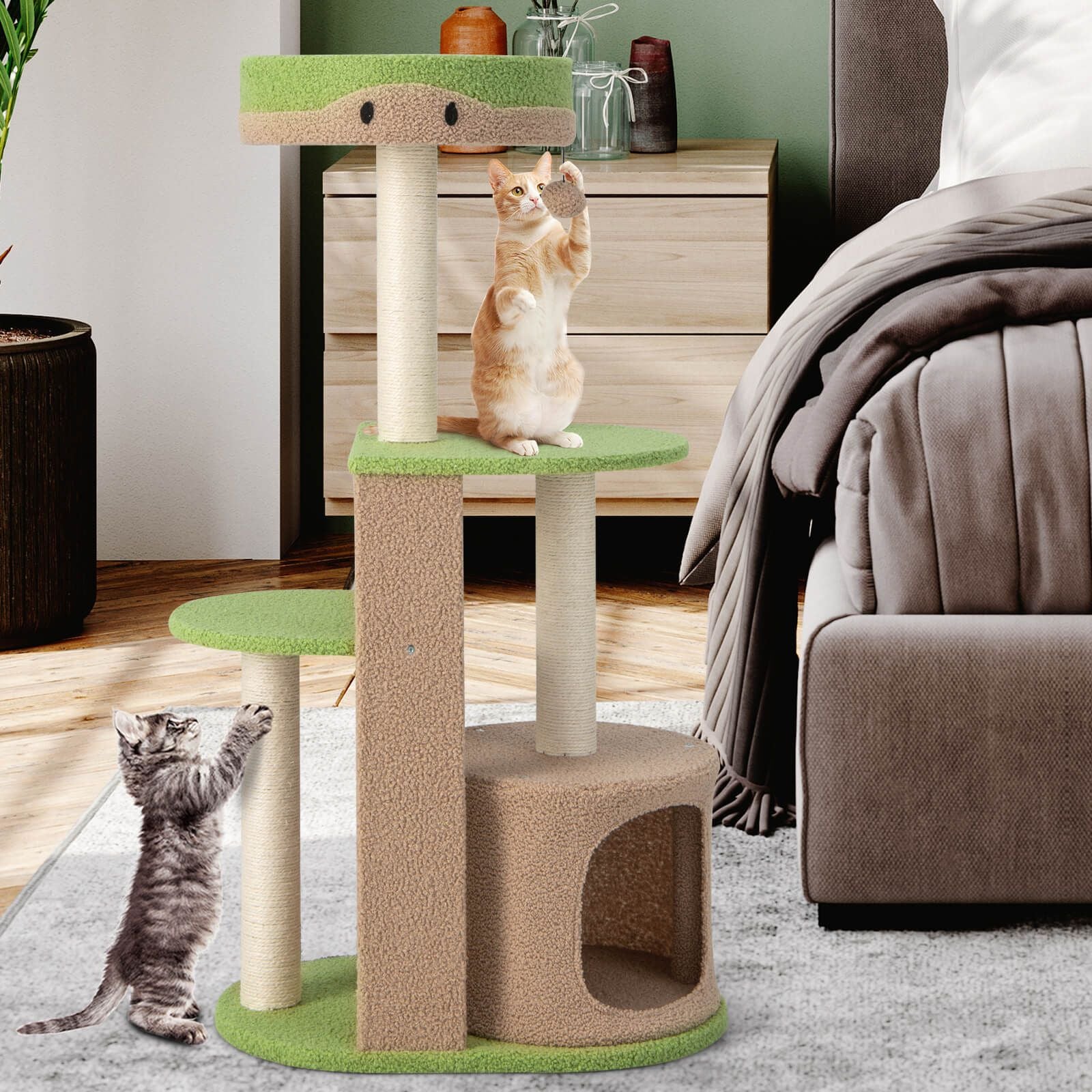 111 cm Multi-Tiered Cat Tree with Enclosed Condo and Plush Perch