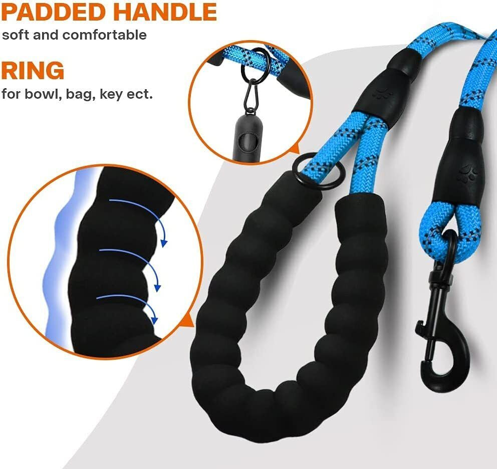 5FT Reflective Braided Rope Dog Leash for Medium to Large Breeds