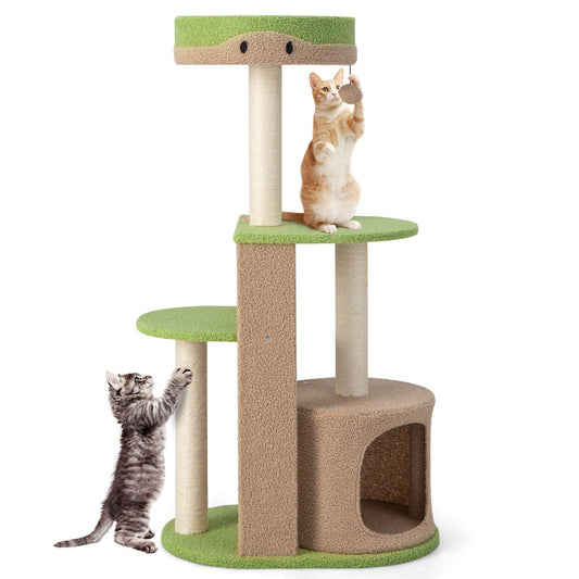 111 cm Multi-Tiered Cat Tree with Enclosed Condo and Plush Perch
