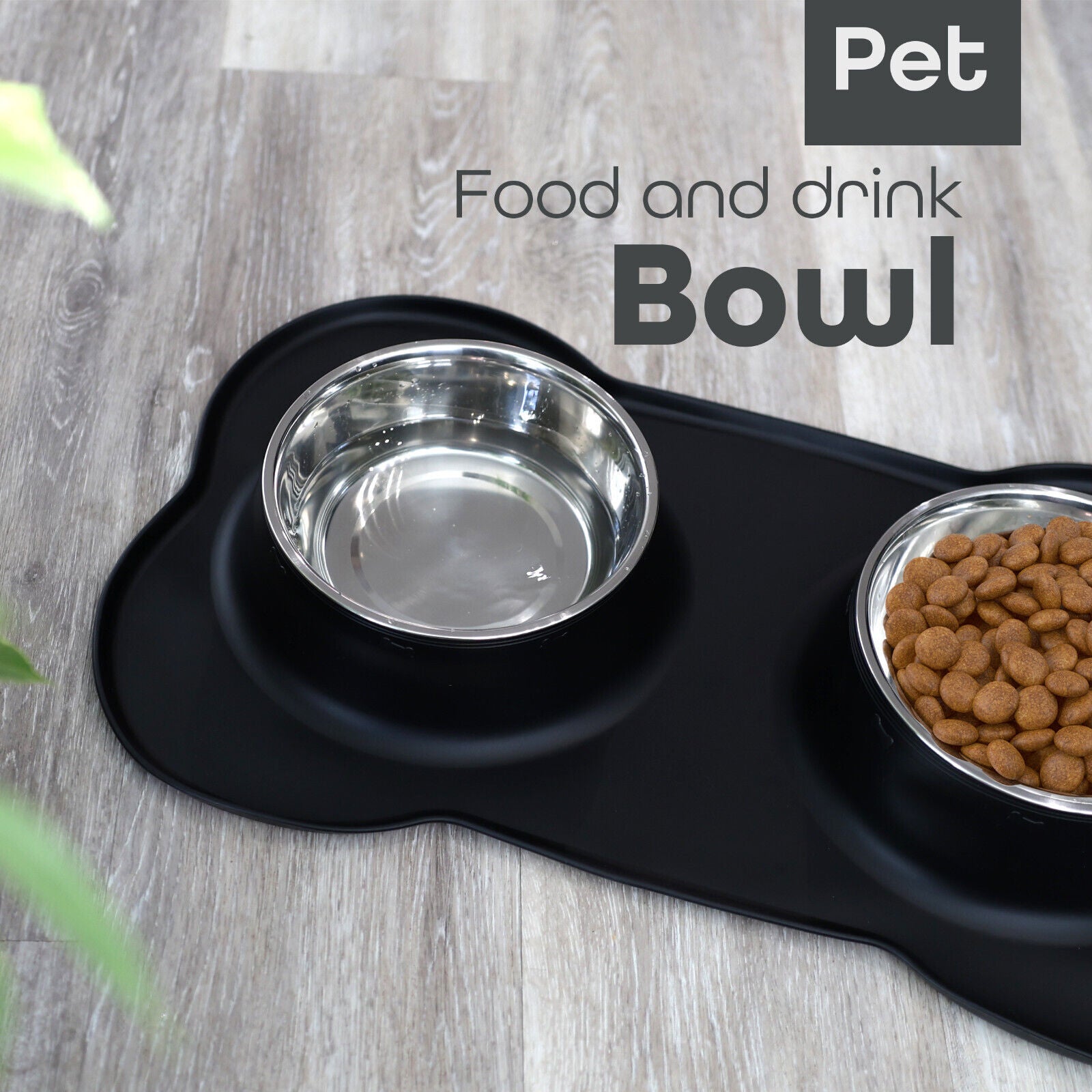 Double Stainless Steel Pet Bowl Set with Non-Slip Base for Food and Water