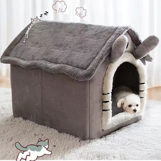 Cozy Washable Fleece Igloo Bed for Cats and Dogs - Pyramid Design