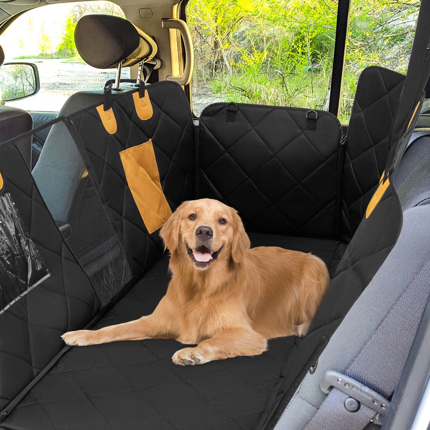 Premium Waterproof Dog Car Seat Cover for Rear Seats with Mesh Ventilation Windows