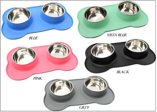 Double Stainless Steel Pet Bowl Set with Non-Slip Base for Food and Water