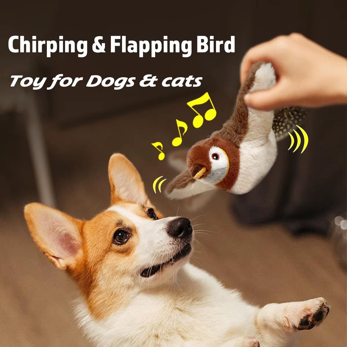 Interactive Rechargeable Simulated Bird Toy for Cats and Dogs - Chirping and Flapping Plush Pet Companion (Non-Flying) with Catnip Touch Activation