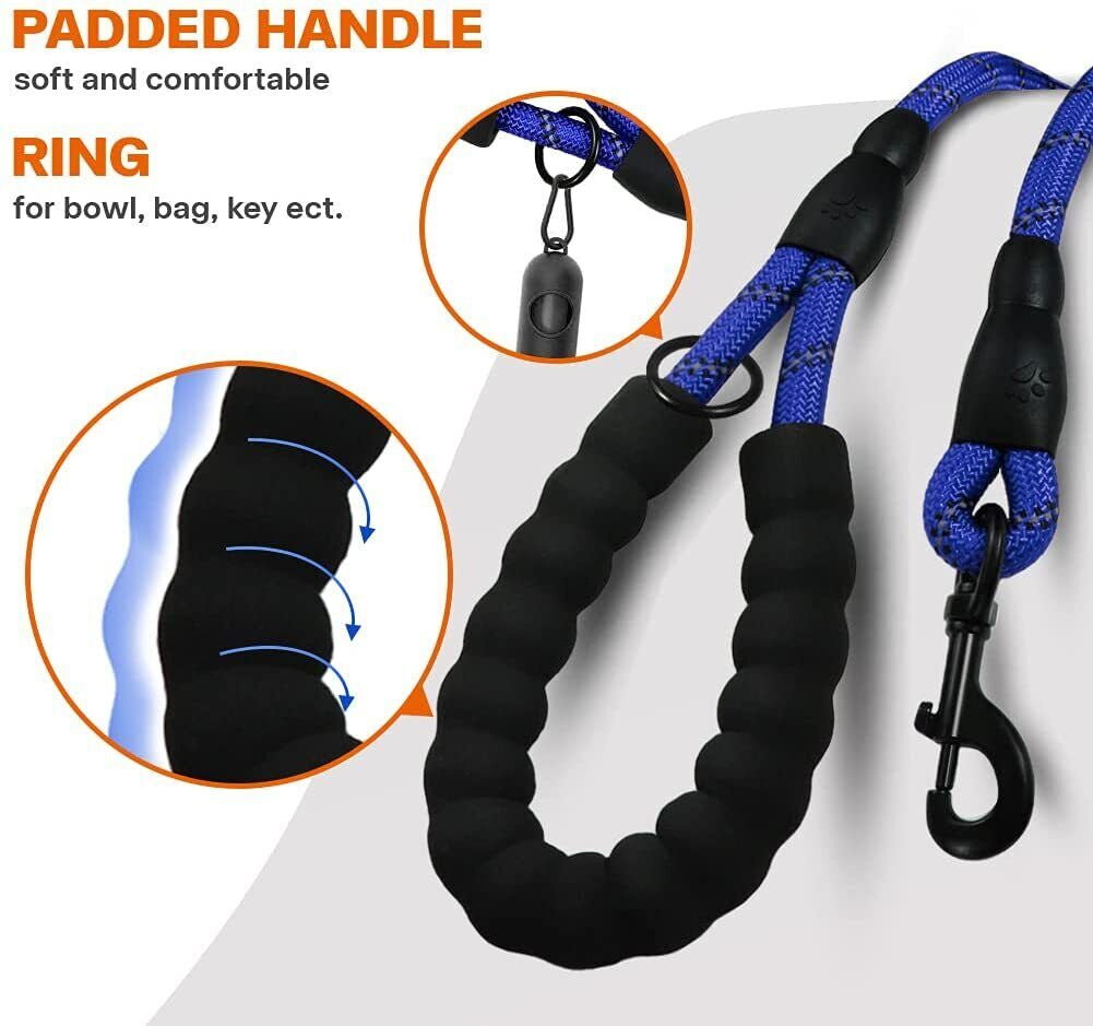 5FT Reflective Braided Rope Dog Leash for Medium to Large Breeds