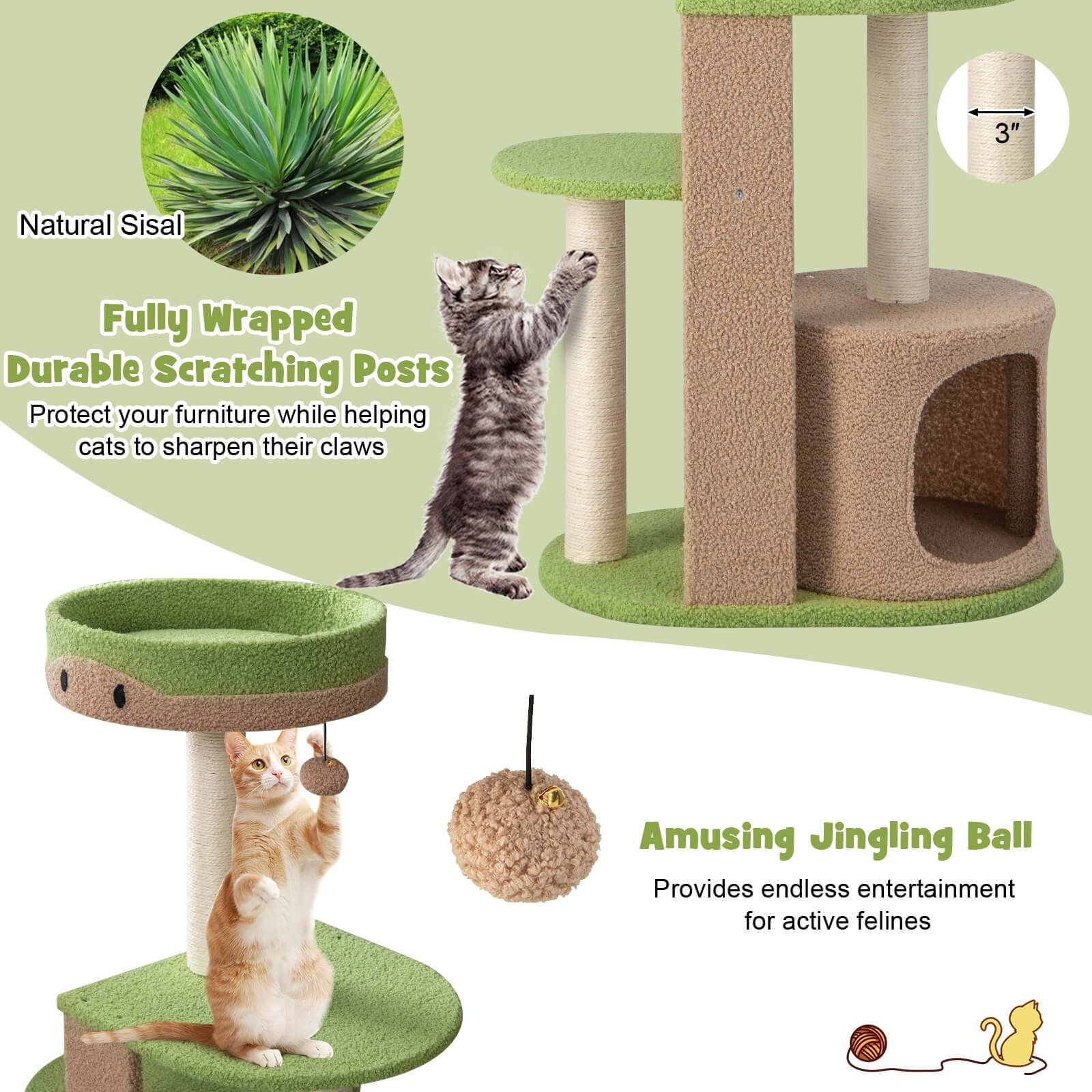 111 cm Multi-Tiered Cat Tree with Enclosed Condo and Plush Perch