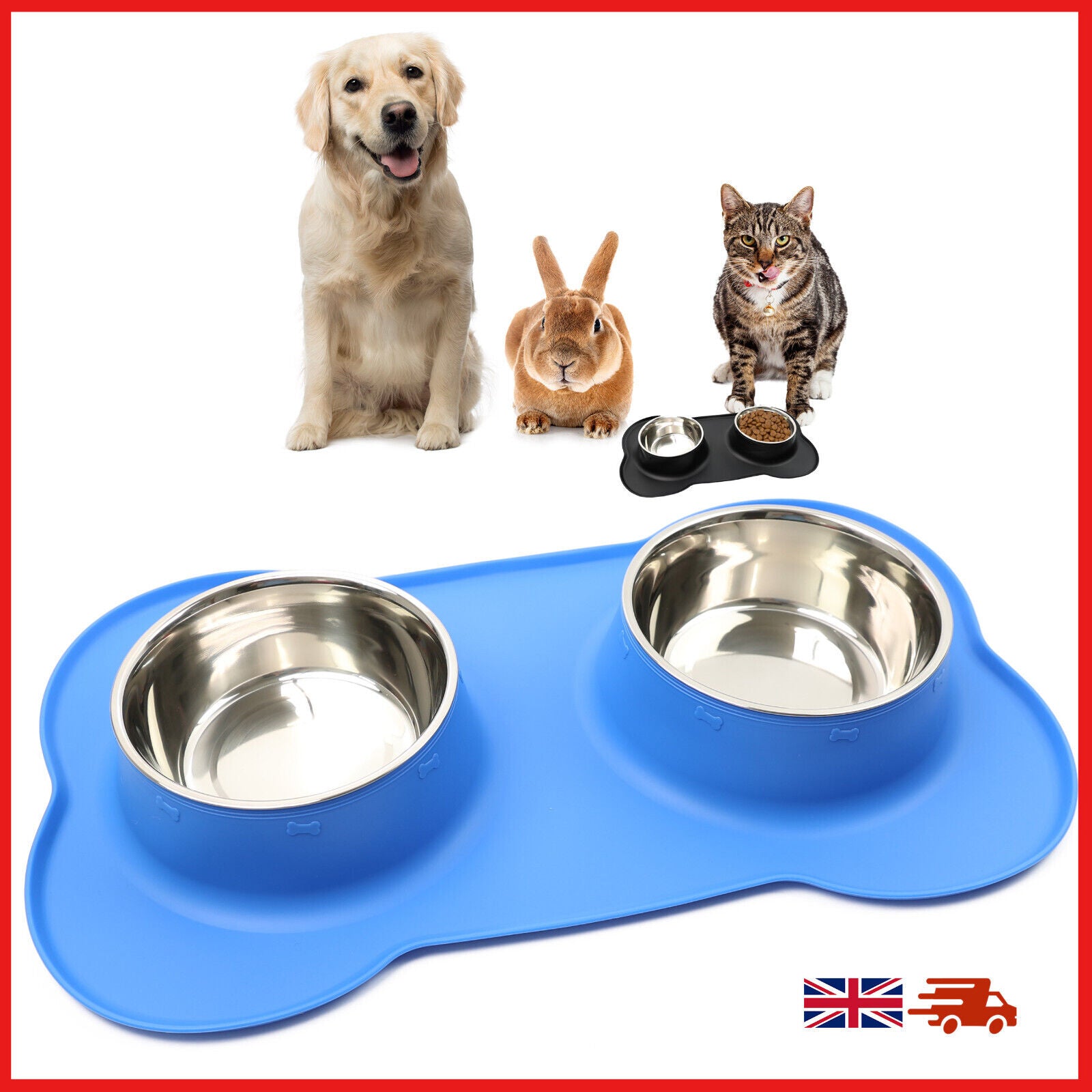 Double Stainless Steel Pet Bowl Set with Non-Slip Base for Food and Water